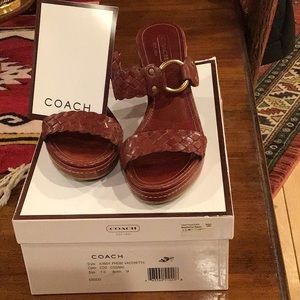 Gorgeous Coach Cognac Sandal with Gold Hardware.